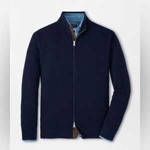 Peter Millar Navy Blue Excursionist Flex Full-Zip Sweater NWOT M Cardigan Merino